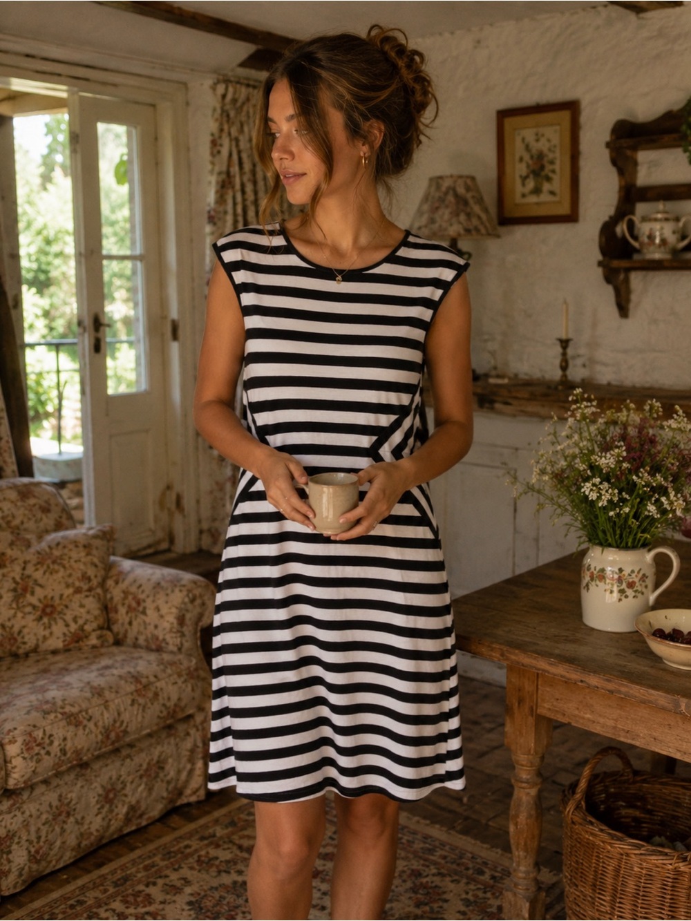 Cache Black & White Striped Midi Dress – Size XL 🖤🤍